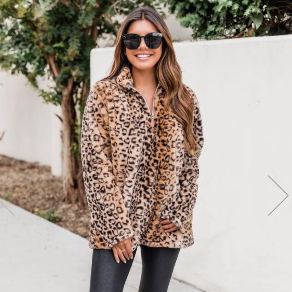 Pink Lily Quarter Zip Cheetah Leopard pullover